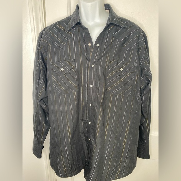 Ely Cattleman Vintage Men's Black Gold & Silver Striped Western Shirt - Picture 1 of 9